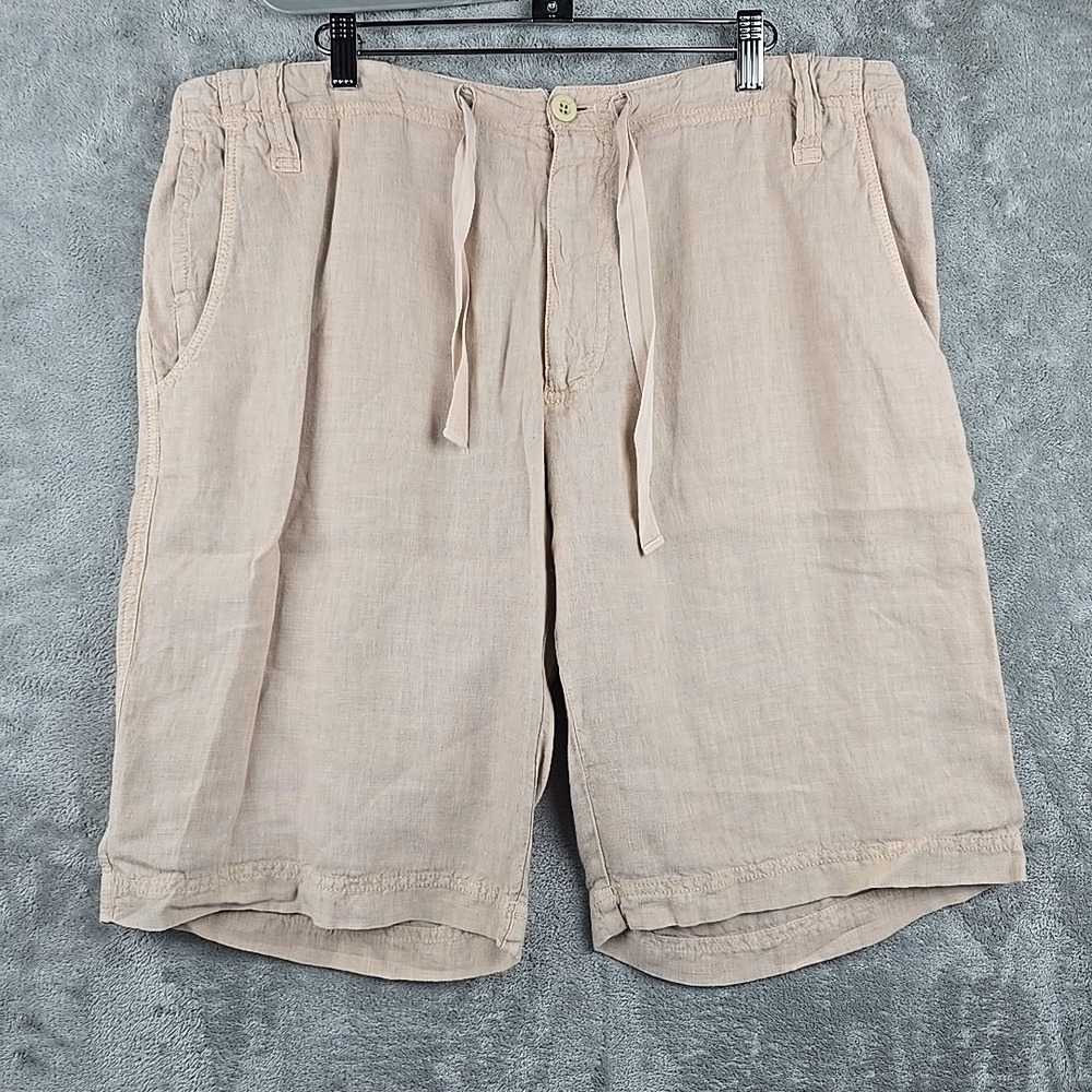 Hartford Linen Zip Button Lined Drawstring Casual Shorts Mens Size 36 Light Pink